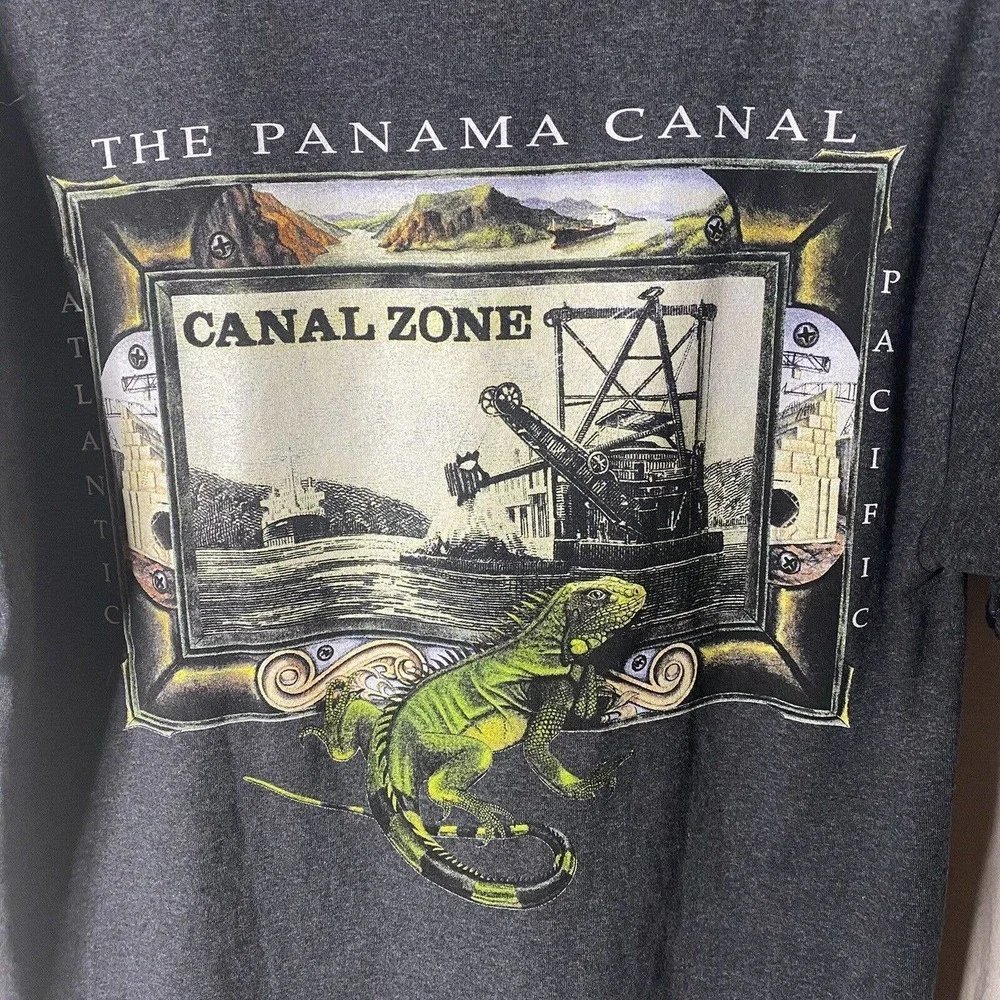 Vtg Panama Canal Trading Company Iguana T Shirt Mens SZ L Unisex Gray